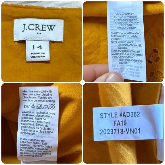 J.Crew Eyelet Peplum Button Front Top in Mustard - Size 14 - Picture 7 of 9